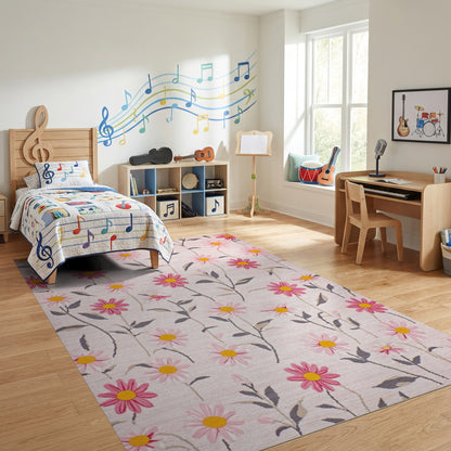 Whimsical Blush Pink Daisy Stem Rug