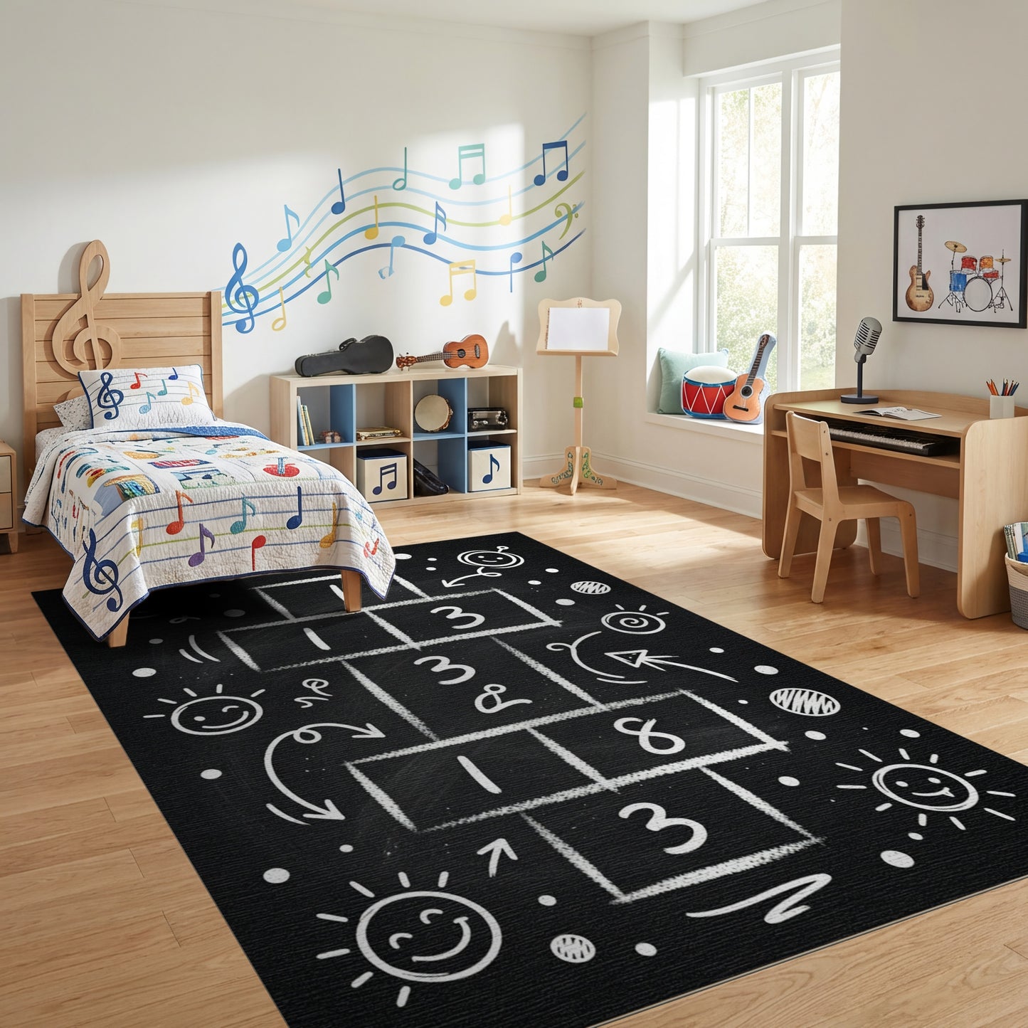 Playful Chalkboard Hopscotch Game Rug