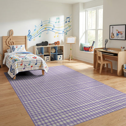Purple White Gingham Check Rug