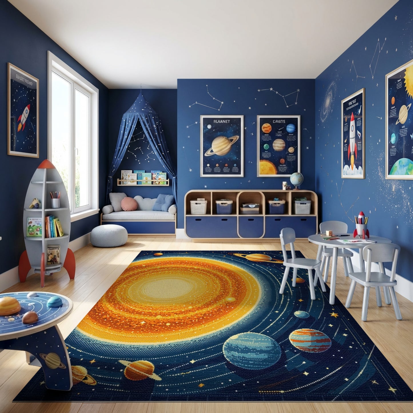Retro Cosmic Solar System Rug