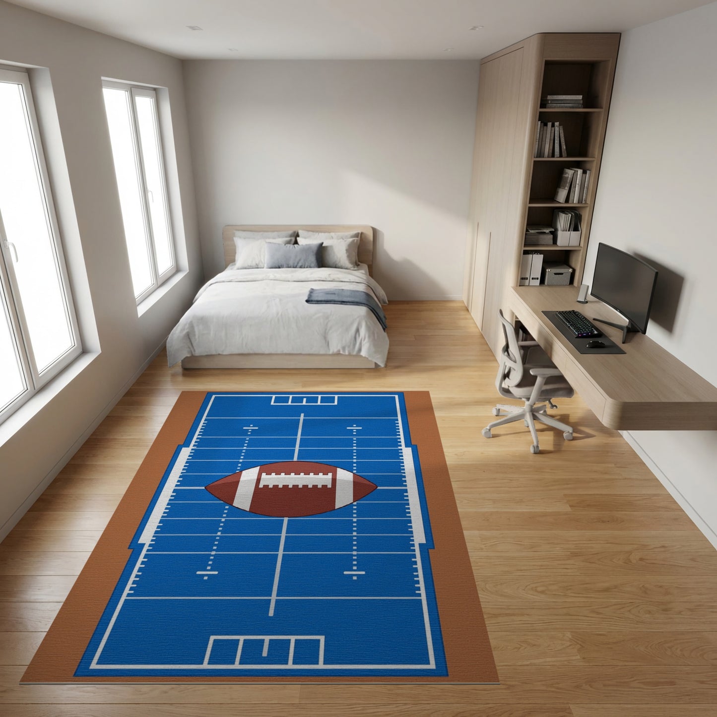 Central Football Blue Field Rug