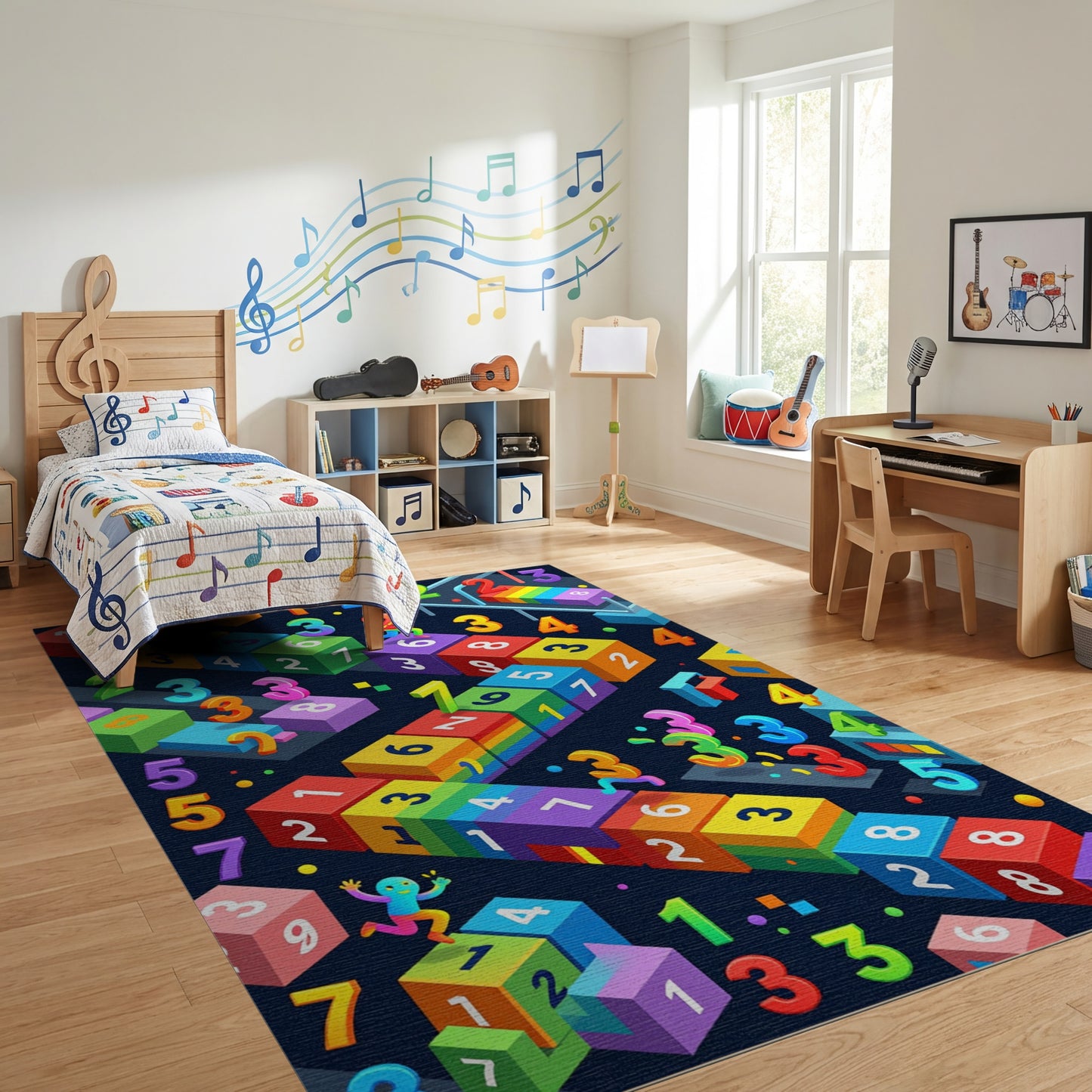 Colorful Isometric Number Blocks Rug