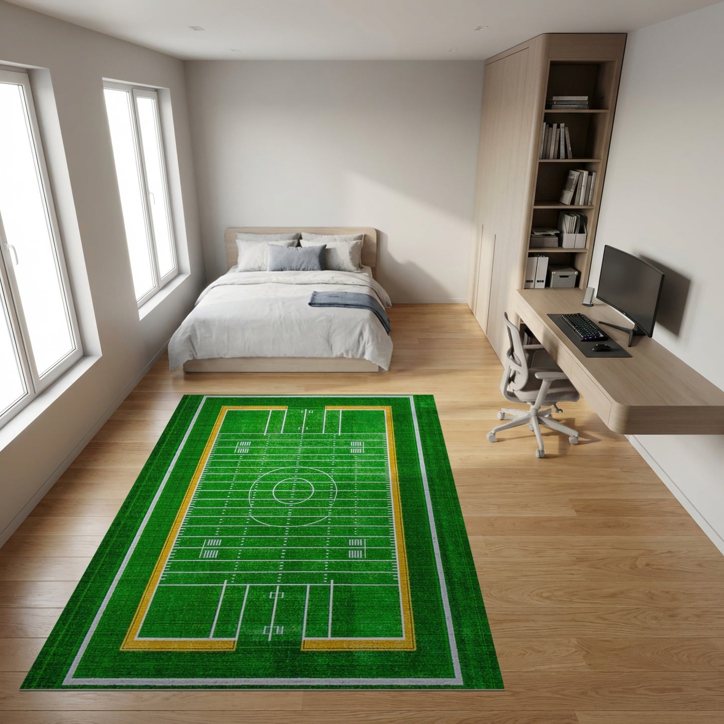 Green and Yellow Football Field Rug