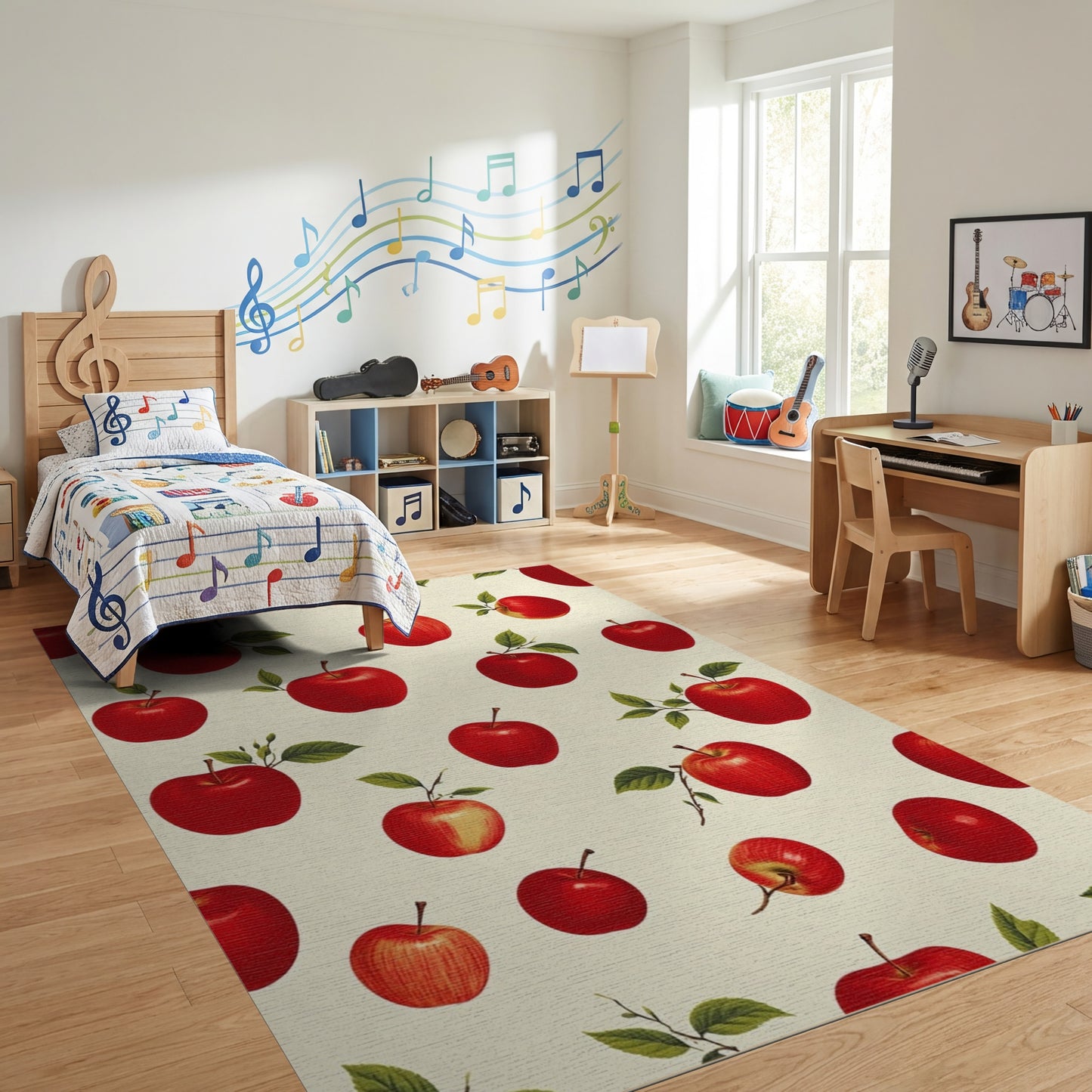 Whimsical Red Apples Green Leaves Rug