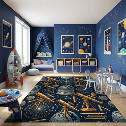 Vintage Celestial Telescopes Observatories Gold Rug