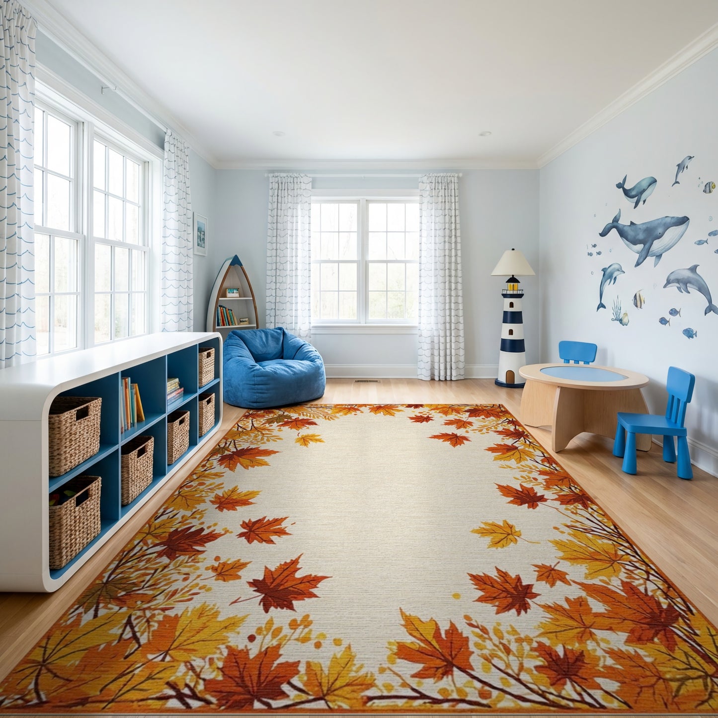 Warm Orange Maple Leaves Border Rug