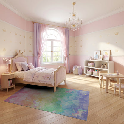 Whimsical Unicorn Rainbow Cloud Stars Rug