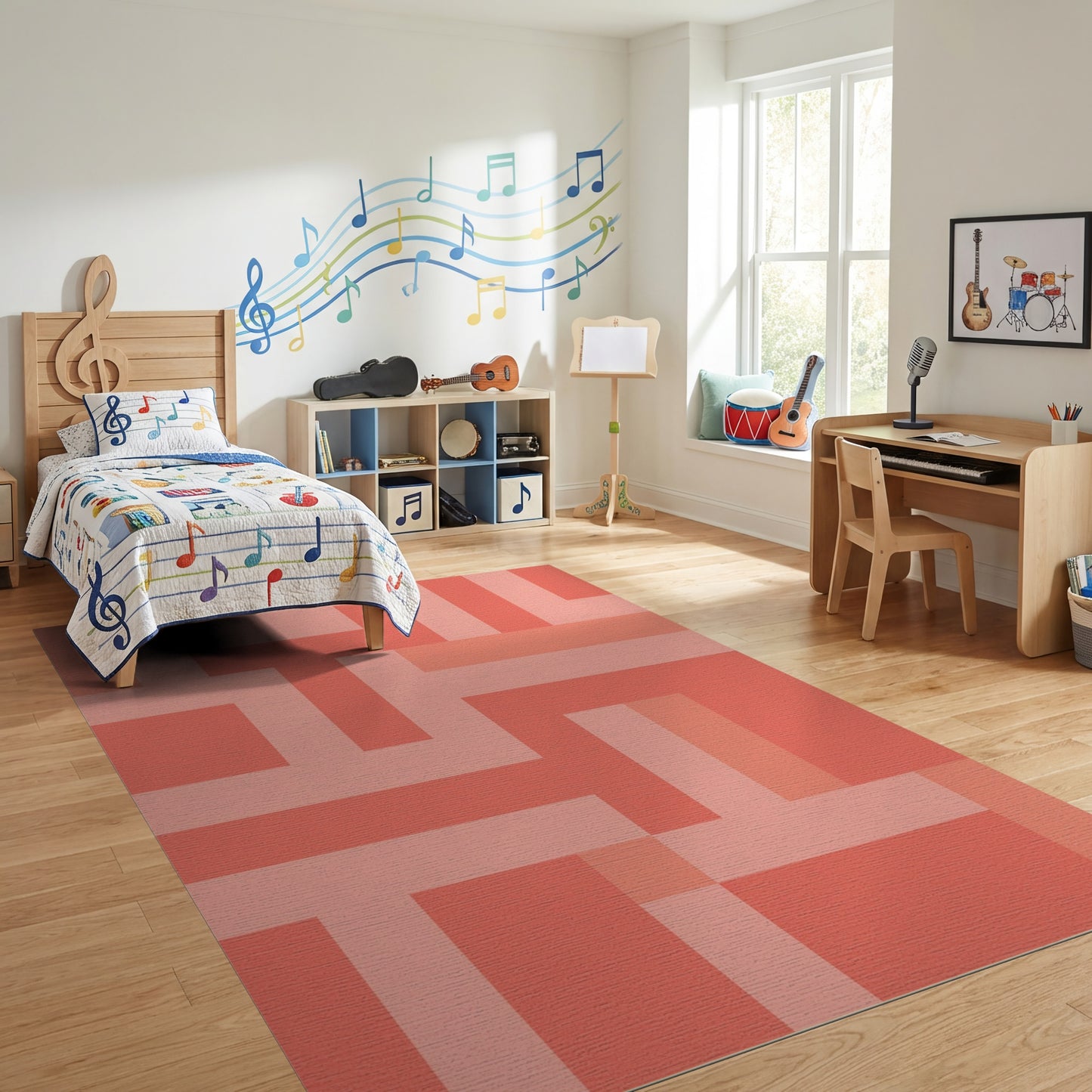 Abstract Blush Geometric Blocks Rug