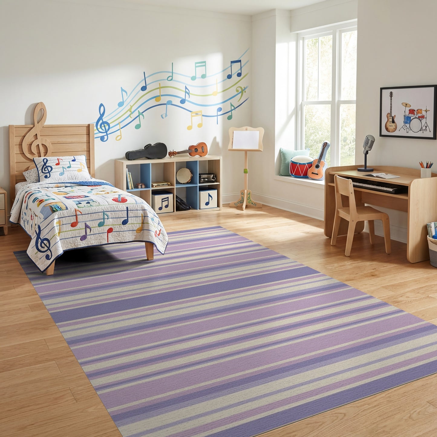 Soft Lavender Beige Striped Rug