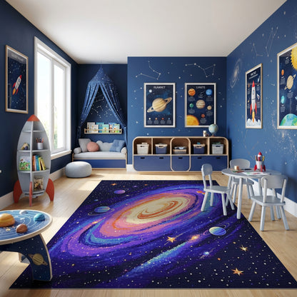 Vibrant Spiral Galaxy Cosmic Stars Rug