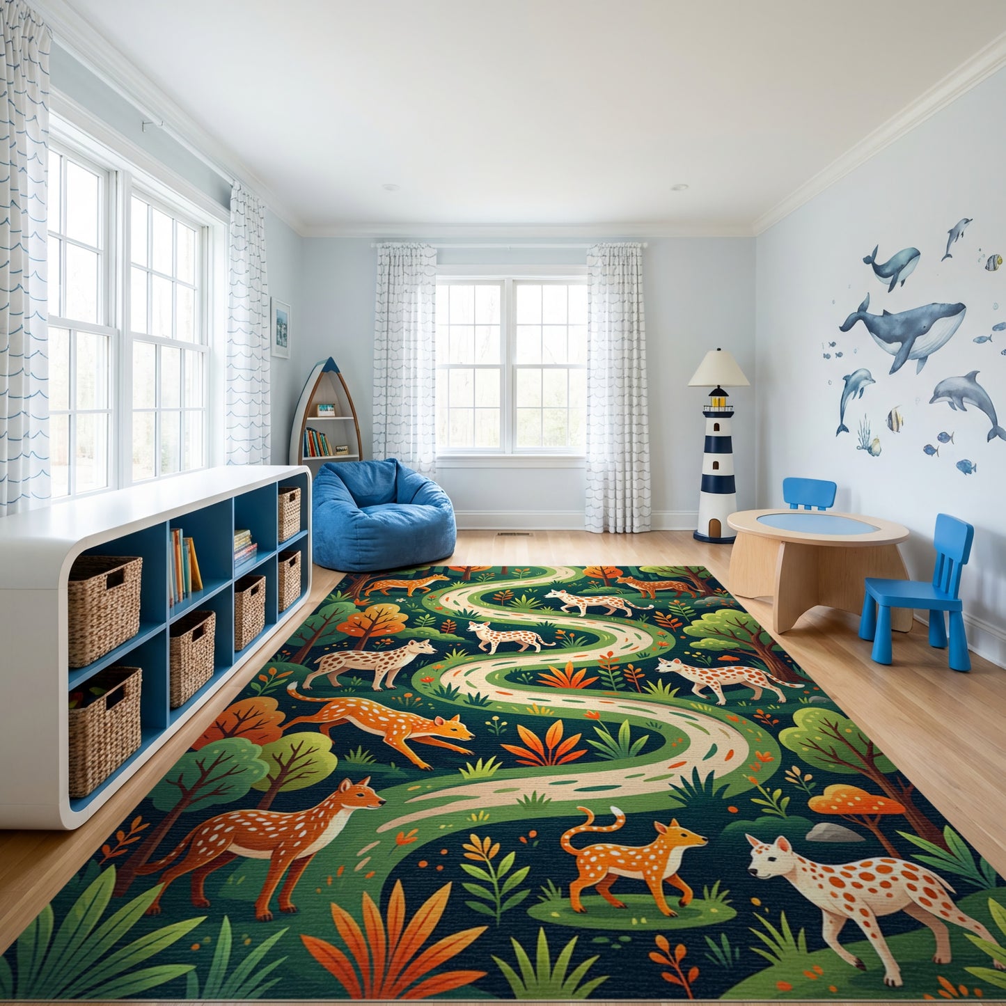 Whimsical Spotted Deer Forest Path Rug