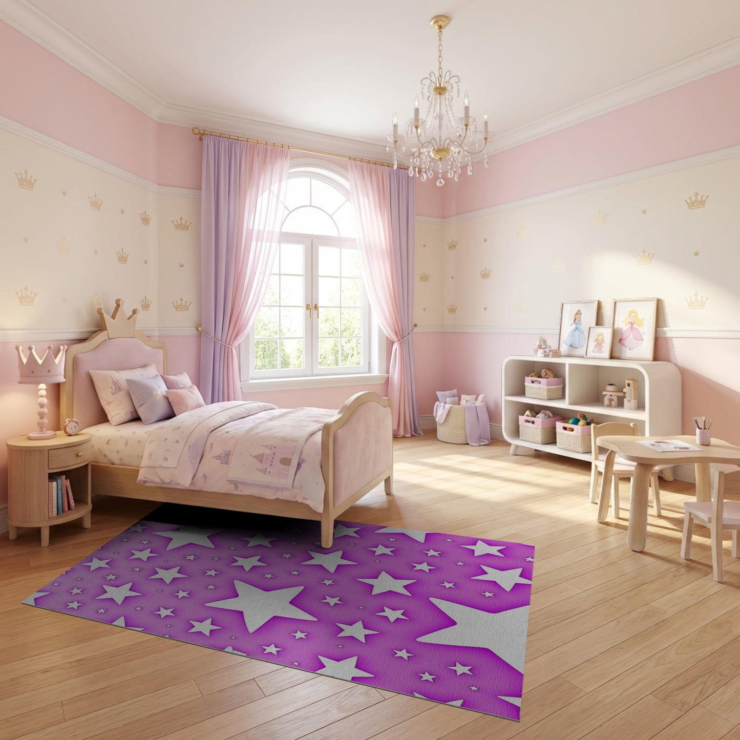 Whimsical White Stars Purple Rug