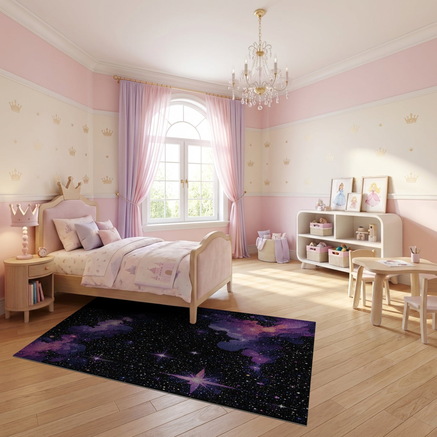 Vibrant Purple Nebula Sparkling Stars Rug