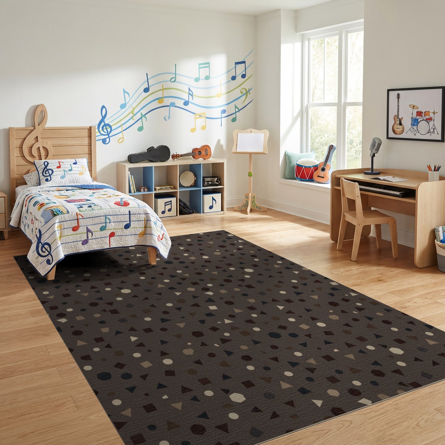 Earthy Scattered Geometric Shapes Rug