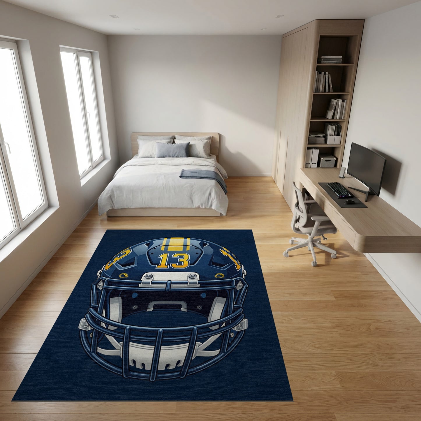 Bold Navy Gold Striped Helmet 13 Rug