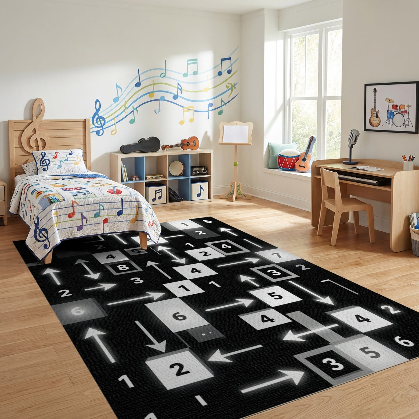 Black White Number Arrow Maze Rug