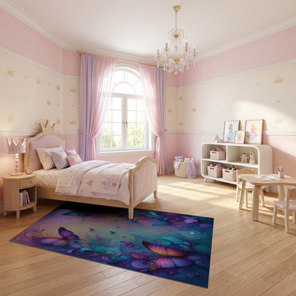 Whimsical Multicolor Butterfly Floral Swirl Rug
