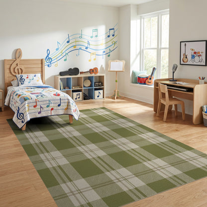 Rustic Olive Tan Plaid Rug