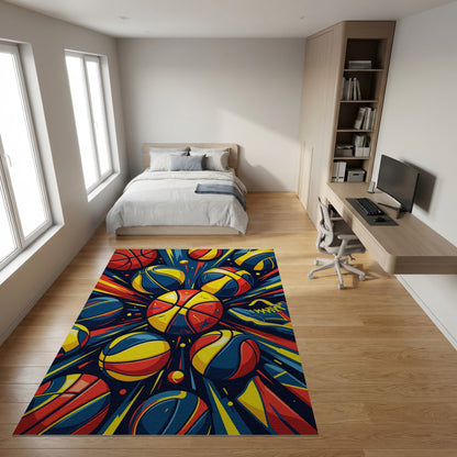 Vibrant Explosive Multicolor Basketball Sneaker Rug