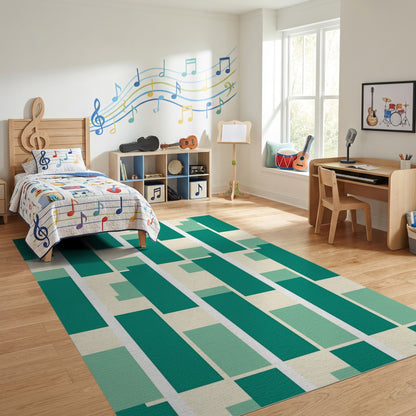 Modern Green Cream Block Stack Rug