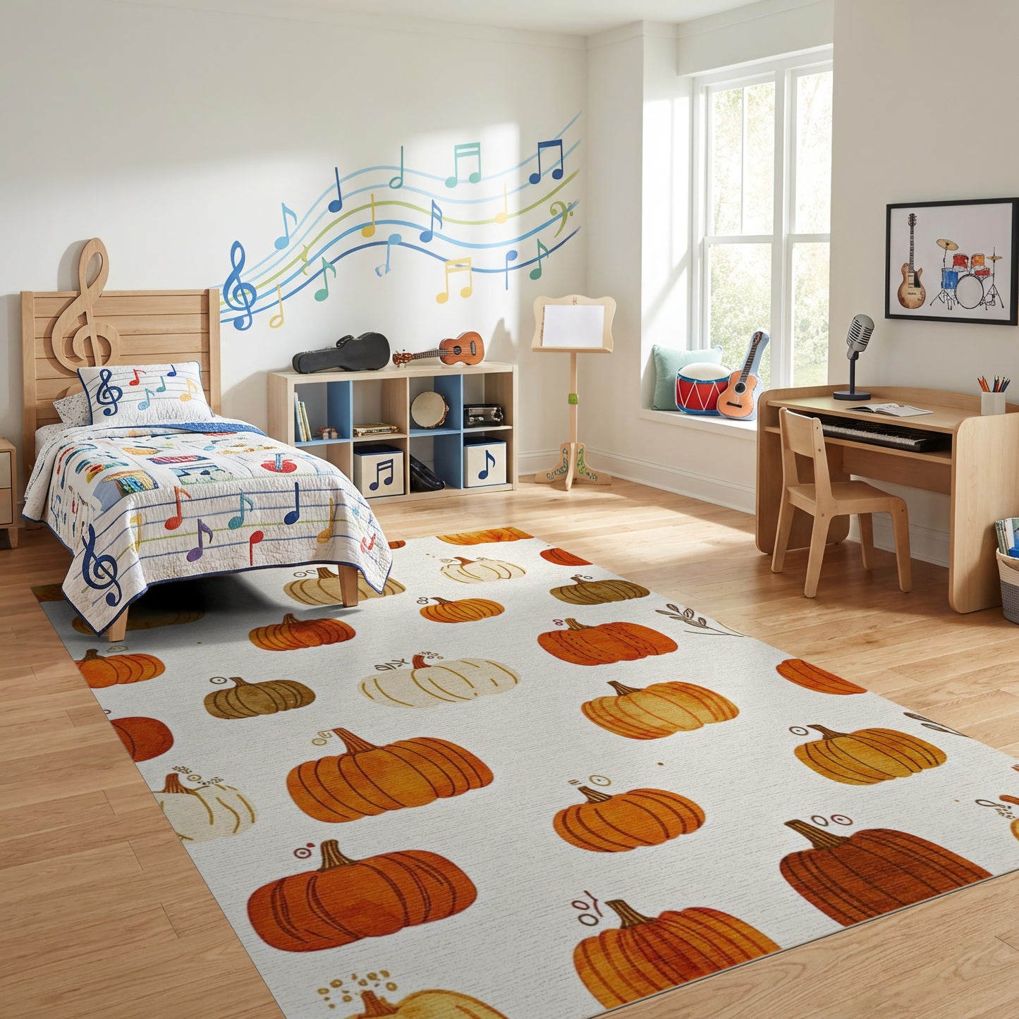 Whimsical Watercolor Pumpkin Warm Tones Rug
