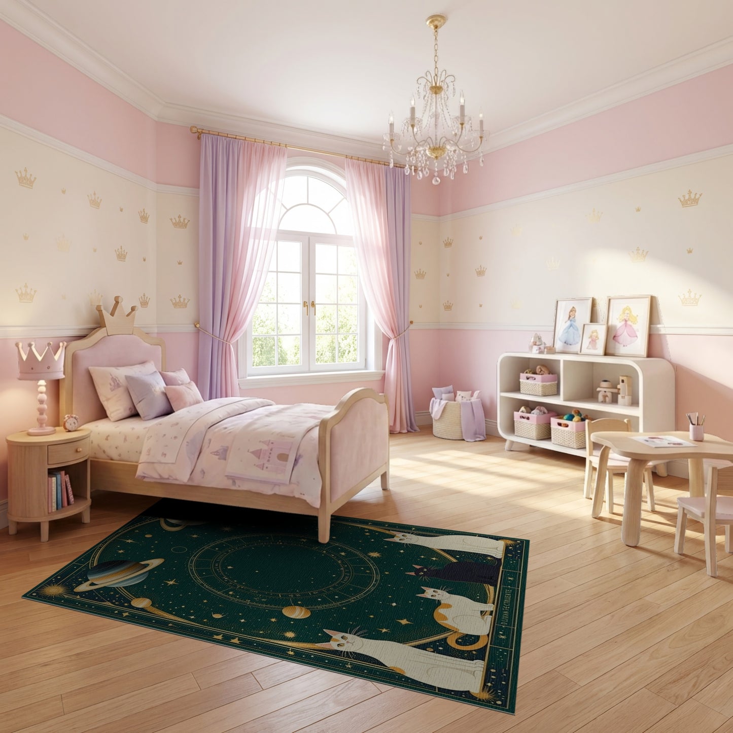 Dark Green Cosmic Cats Zodiac Rug