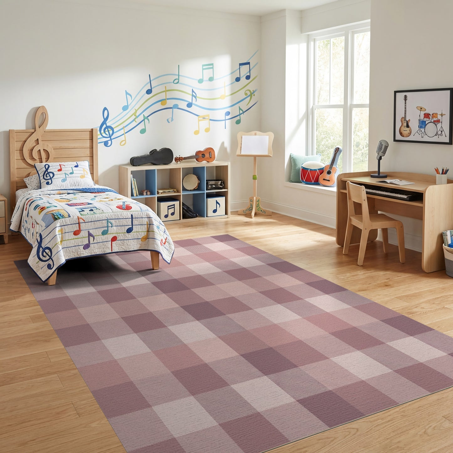 Blush Brown Gingham Checkered Rug
