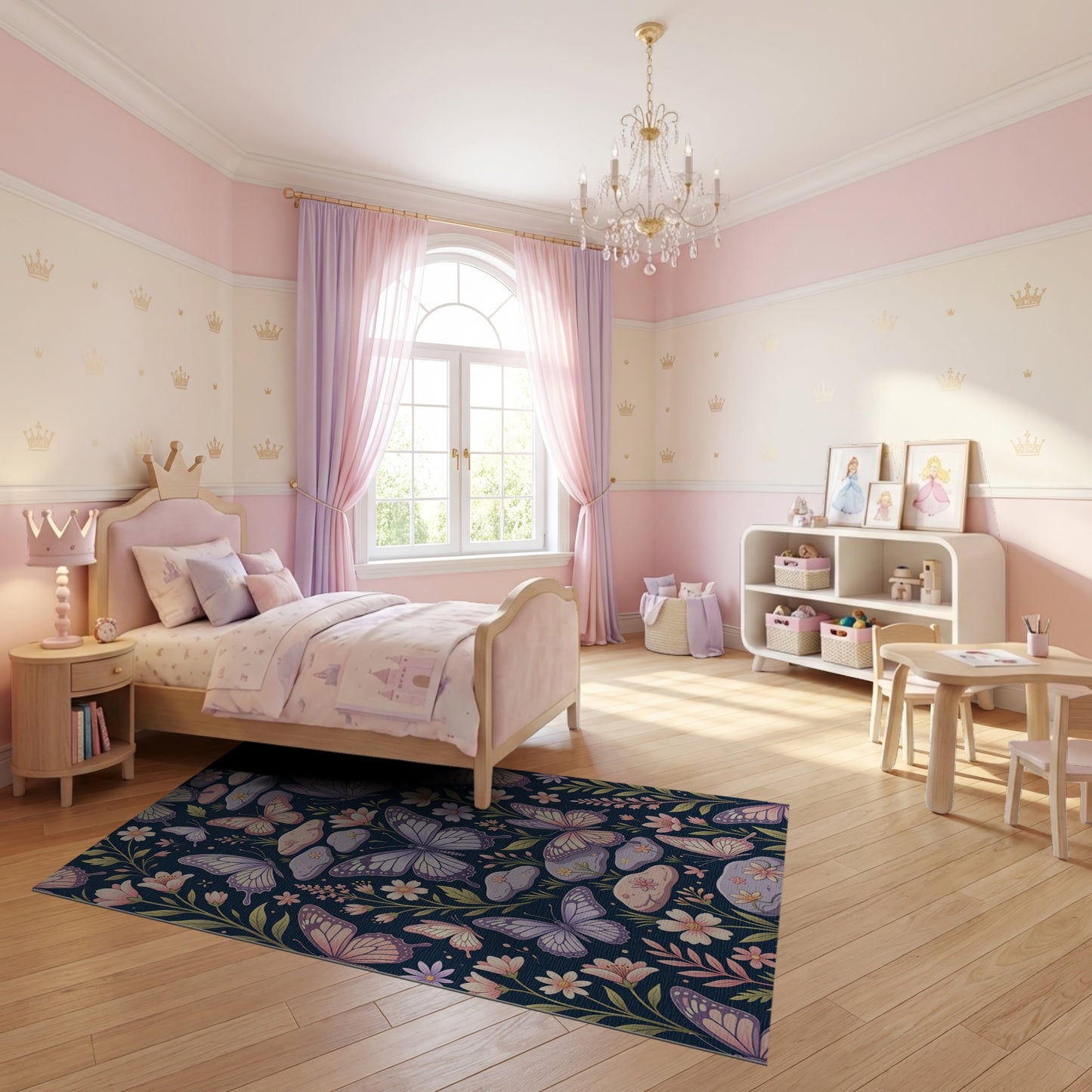 Whimsical Lavender Butterfly Floral Stones Rug