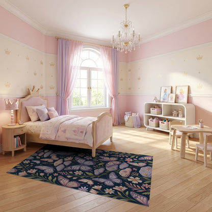 Whimsical Lavender Butterfly Floral Stones Rug