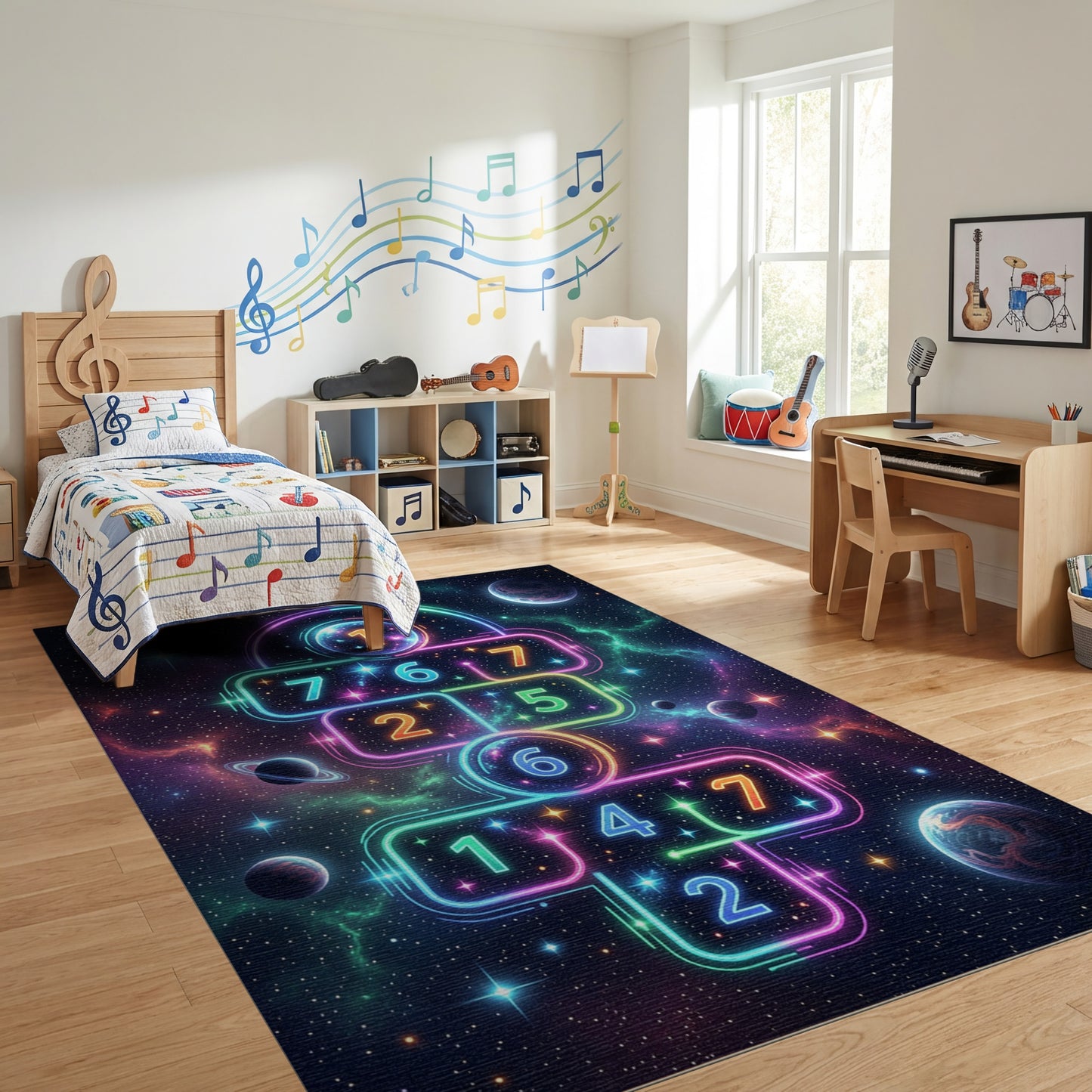 Neon Cosmic Hopscotch Galaxy Rug