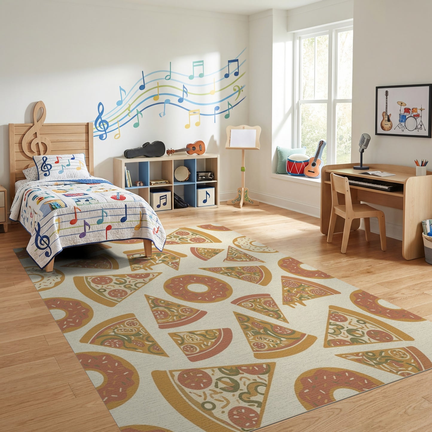 Whimsical Pizza Donut Warm Tones Rug