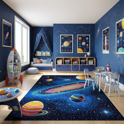 Vibrant Cosmic Galaxy Planets Stars Rug