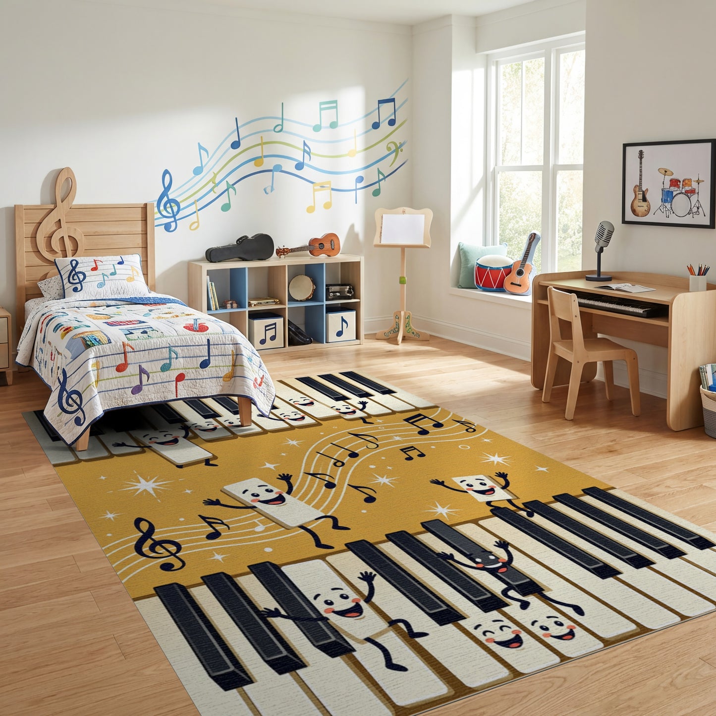 Playful Piano Keys Musical Notes Rug
