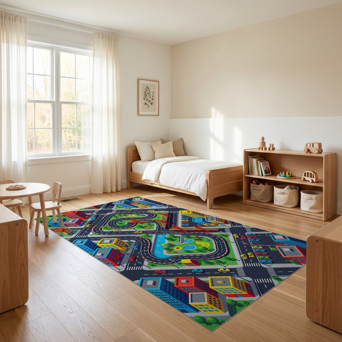 Vibrant Isometric City Race Track Rug