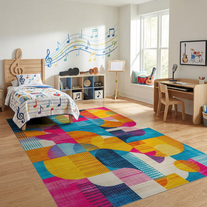 Vibrant Orange Pink Teal Circles Rug