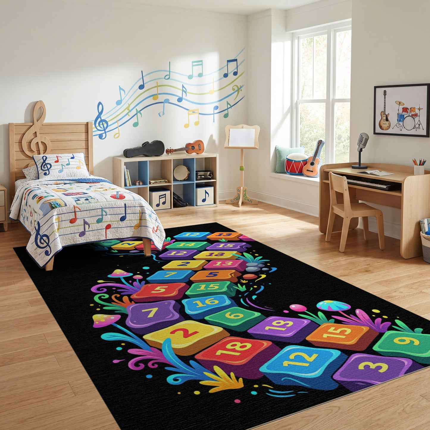 Vibrant Wavy Numbered Mushroom Path Rug