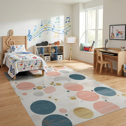 Abstract Teal Coral Gold Circles Rug