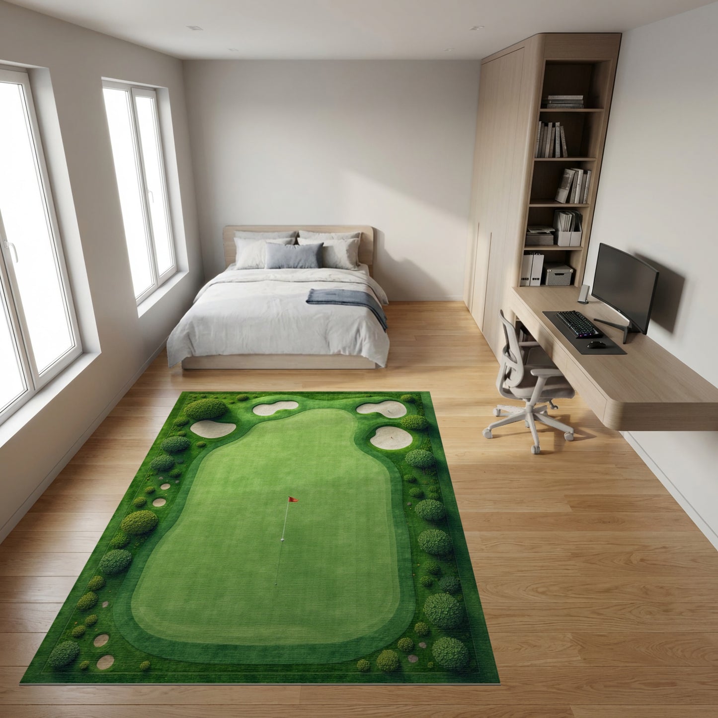 Aerial Lush Golf Green Bunkers Rug
