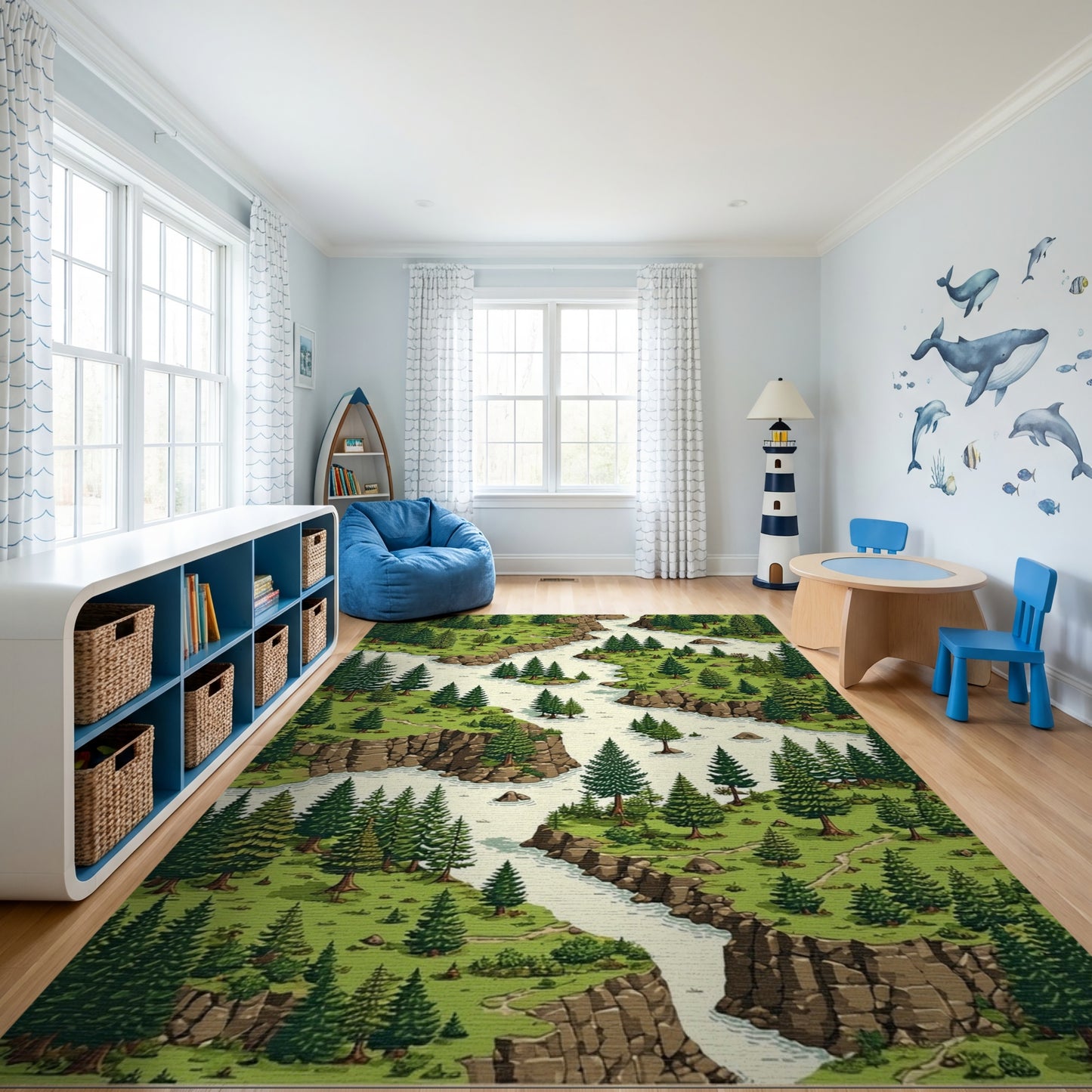 Lush Pine Forest River Canyon Rug