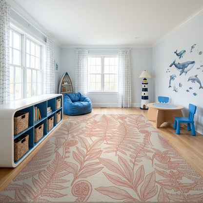 Coral Fern Fronds Fiddlehead Botanical Rug