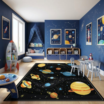Retro Cosmic Planets Stars Rug