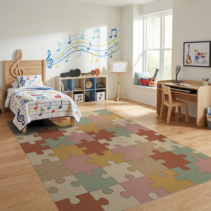 Warm Earthy Puzzle Mosaic Rug