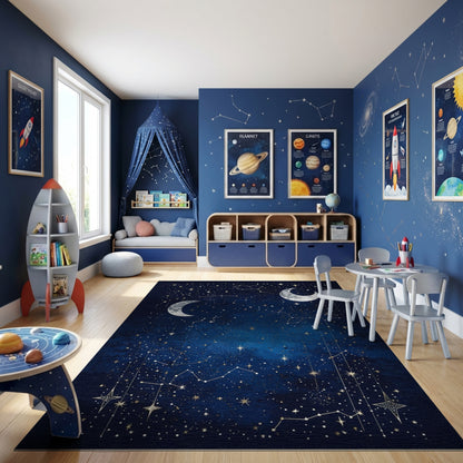 Navy Starry Constellation Crescent Moons Rug