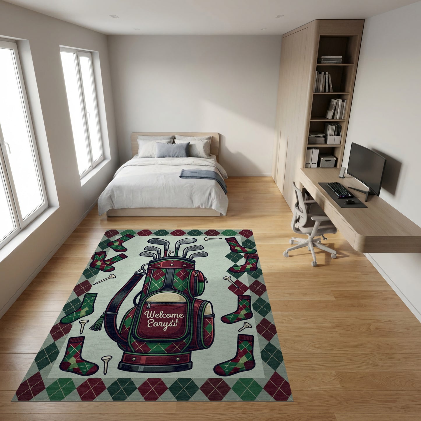 Whimsical Argyle Golf Bag Socks Rug