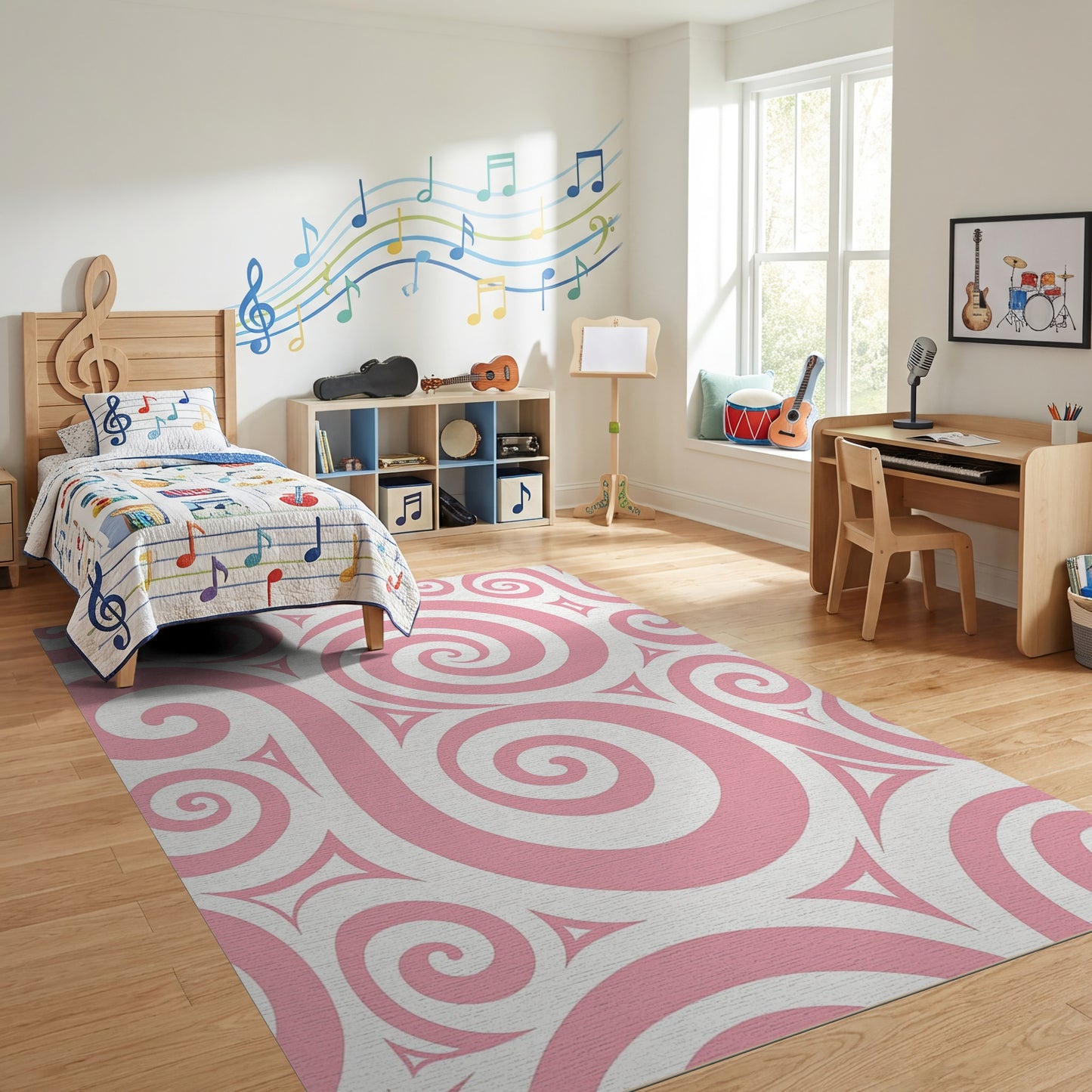 Pink and White Swirling Spiral Rug