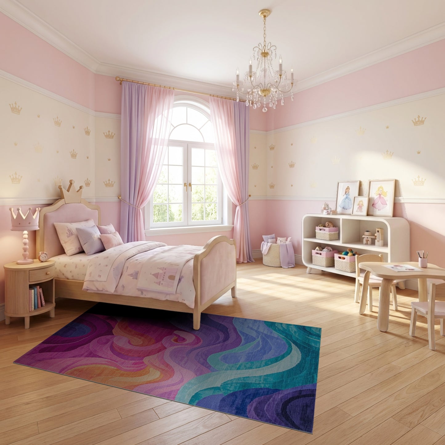 Vibrant Swirling Multicolor Waves Rug