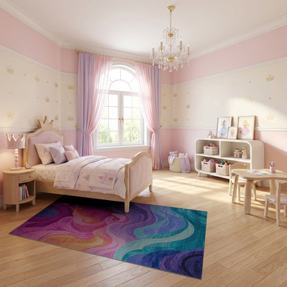 Vibrant Swirling Multicolor Waves Rug