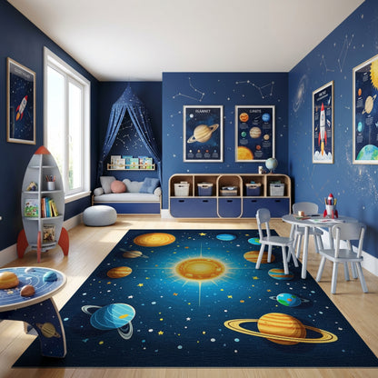 Vibrant Cosmic Planets Sun Stars Rug
