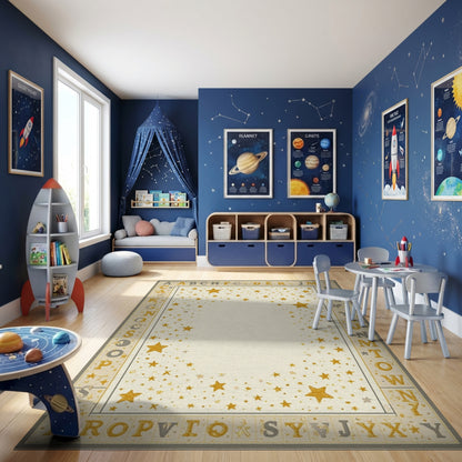 Golden Stars Alphabet Border Rug 2