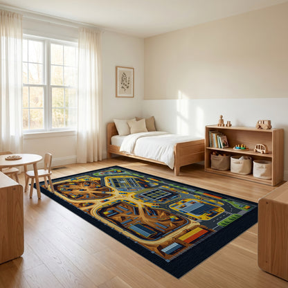 Vibrant Construction Site Machinery Rug